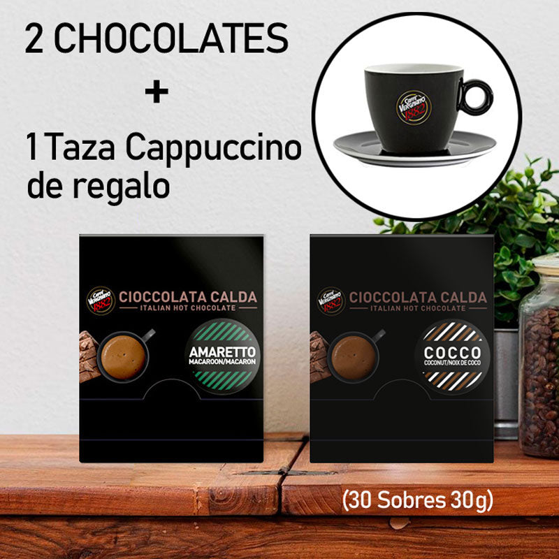 1 CHOCOLATE AMARETTO Y 1 CHOCOLATE COCO + TAZA DE REGALO